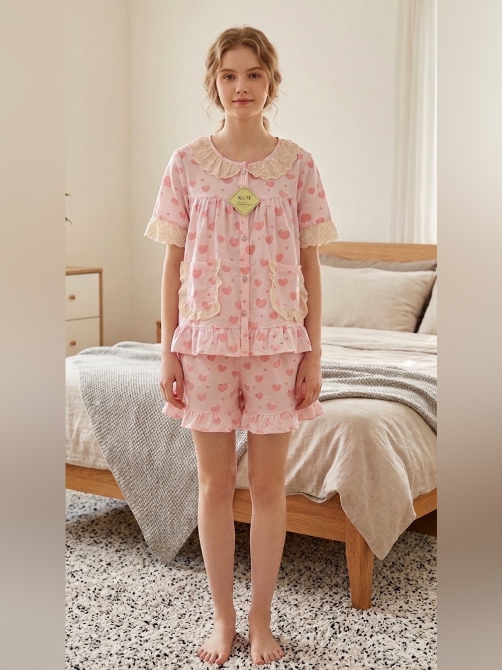 Pink Heart Cotton Short Pajama‎ Set